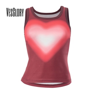 Vesglory เสื้อกล้ามลําลอง คอกลม แขนกุด พิมพ์ลายหัวใจ สีตัดกัน แฟชั่นสําหรับสตรี 2023