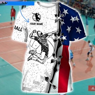 Usa VOLLEYBALL เสื้อยืดลําลอง แขนสั้น คอกลม พิมพ์ลาย 3D ระบายอากาศ สําหรับผู้ชาย ผู้หญิง