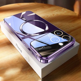 เคสแข็ง แบบแม่เหล็ก พลาสติกใส ป้องกันกล้อง ขนาดใหญ่ สําหรับ iPhone 11 12 13 14 Pro Max 14 Plus