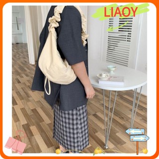 Liaoy กระเป๋าสะพายไหล่ แบบผูกเชือก แต่งซิป สําหรับผู้หญิง