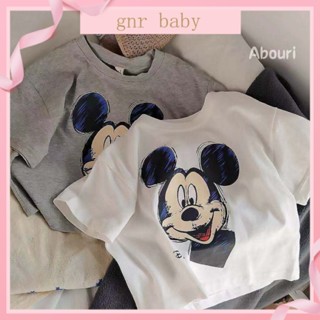 🍓GNR BABY🫐เสื้อยืดแขนสั้น ผ้าฝ้าย พิมพ์ลายการ์ตูนมิกกี้เมาส์ สไตล์เกาหลี สําหรับเด็กผู้ชาย และเด็กผู้หญิง ไซซ์ 3-12