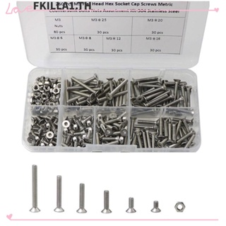 Faccfki ชุดน็อต และสกรู สเตนเลส 304 หัวแบน M3 พร้อมกล่องเก็บ สําหรับมือสมัครเล่น 260 ชิ้น