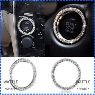 ✧WATTLE✧ New Start Switch Button Ring Fashion Car Decoration Circle Silver Accessories SUV Bling Hot Diamond