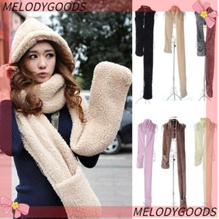 Melodg ผ้าพันคอ มีฮู้ด ยาว อบอุ่น 3 In 1 สําหรับผู้หญิง