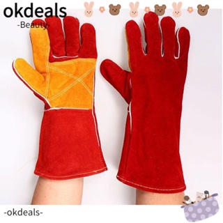 OKDEALS ถุงมือเชื่อม ป้องกันความร้อน อุปกรณ์เสริม สําหรับเตาผิง บาร์บีคิว