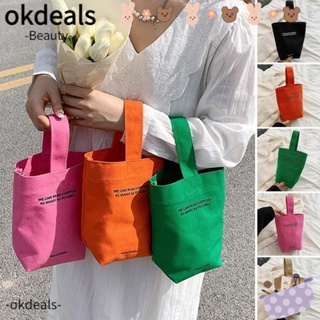 OKDEALS กระเป๋าสะพายไหล่ กระเป๋าช้อปปิ้ง ทรงโท้ท พิมพ์ลายตัวอักษร จุของได้เยอะ