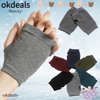 OKDEALS ถุงมือ ผ้าวูลถัก แบบครึ่งนิ้ว ให้ความอบอุ่น แฟชั่นฤดูใบไม้ร่วง และฤดูหนาว สําหรับผู้หญิง