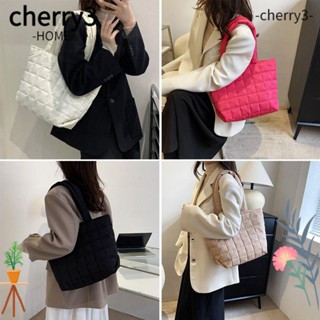 Cherry3 กระเป๋าถือลําลอง ผ้าฝ้าย ไนล่อน หูหิ้ว จุของได้เยอะ สีพื้น สําหรับฤดูหนาว