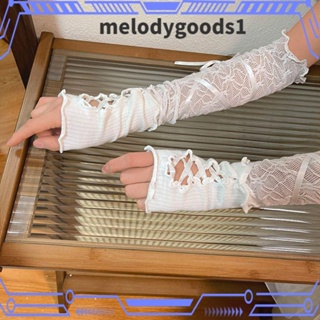 Melodygoods1 ถุงมือพังก์ โกธิค โบ ไร้นิ้ว ถุงมือ DIY ยืดหยุ่น โลลิต้า ตาข่าย อนิเมะ ถุงมือผู้หญิง เด็กผู้หญิง