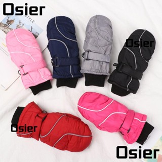 Osier1 ถุงมือเล่นสกี สโนว์บอร์ด สโนว์บอร์ด แบบหนา ให้ความอบอุ่น สีพื้น สําหรับเด็ก