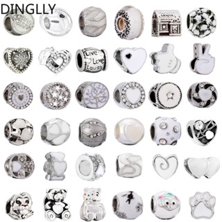 Dinglly ลูกปัดอัลลอย สีเงิน สีขาว รูปหัวใจ และหมี สําหรับทําเครื่องประดับ Diy