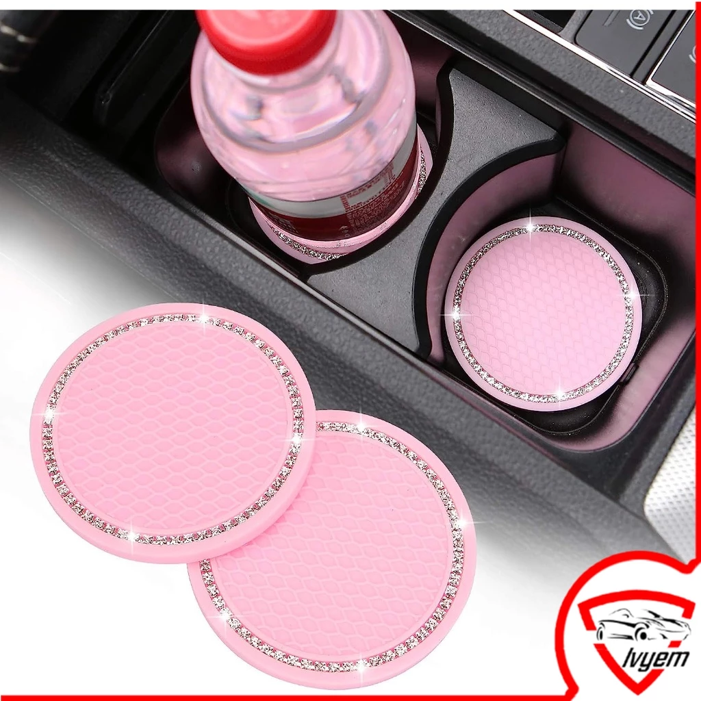 แก้วรถสีชมพู Coaster Universal Non Slip ที่วางแก้วฝังเครื่องประดับ Mat PinkBarbie สไตล์อุปกรณ์ตกแต่งภายในรถยนต์