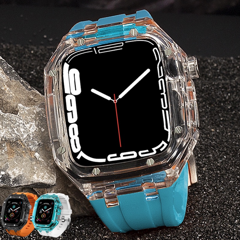 สายนาฬิกาข้อมือยางซิลิโคน 45 มม. 44 มม. สําหรับ Apple Watch Series 8 7 6 5 4 SE