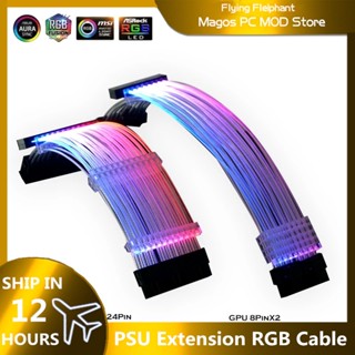 อะแดปเตอร์สายต่อขยาย PC PSU RGB ATX 24Pin + PCI-E GPU 8PinX2 สีนีออน ARGB M/B 5V 3Pin SYNC