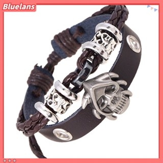 Bluelans สร้อยข้อมือ หนังถัก หลายชั้น แฮนด์เมด สไตล์พังก์ กะโหลก แฟชั่นสําหรับผู้ชาย ผู้หญิง