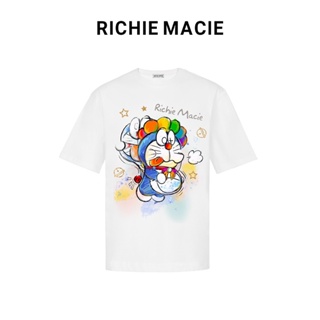 เสื้อยืดแขนสั้น ผ้าฝ้ายแท้ พิมพ์ลายกราฟฟิติ Richie Macie Gilding Doraemon แฟชั่นฤดูร้อน สําหรับคู่รัก