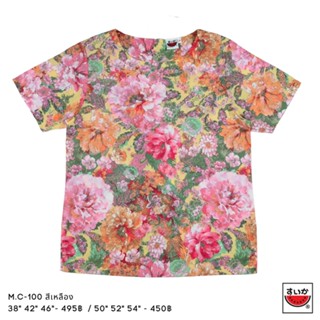 เสื้อแตงโม (SUIKA) - เสื้อผ้าป่านมัสลิน คอปาดกระดุมหลัง 3 เม็ด แขนสั้น  (M.C-100)