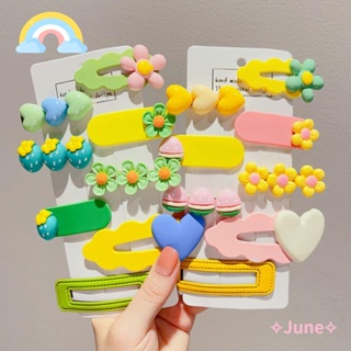 June กิ๊บติดผม รูปหัวใจน่ารัก สีแคนดี้ สําหรับเด็กผู้หญิง 8 ชิ้น