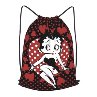 กระเป๋าเป้สะพายหลัง กระเป๋านักเรียน ผ้าแคนวาส ลายการ์ตูน Betty Boop แบบผูกเชือก สําหรับนักเรียน