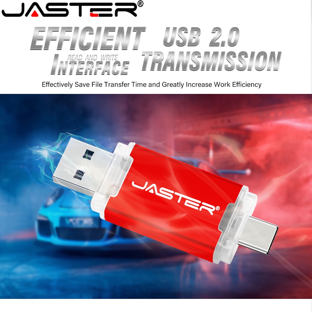 Jaster TYPE-C แฟลชไดรฟ์ USB 2.0 64GB 32GB 16GB 8GB 4GB พกพาง่าย สีทอง สีแดง