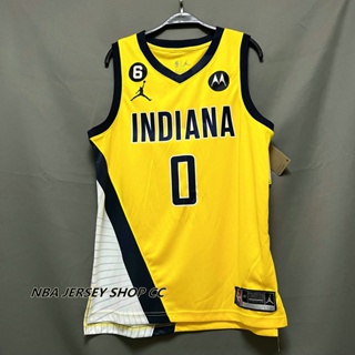 【Swingman】ใหม่ ยางล้อรถ NBA Indiana Pacers Haliburton 2022-23 สําหรับผู้ชาย #0 เสื้อเจอร์ซีย์ สีเหลือง แบบกดความร้อน