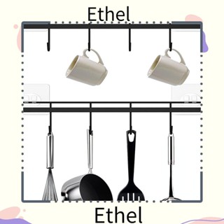 Ethel1 ตะขอแขวนเครื่องครัว 6 ตะขอ ไม่ต้องเจาะ มีกาวในตัว สีดํา 2 ชิ้น