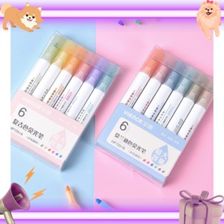 Vience Marker - Sugar Series ปากกาไฮไลท์ ปากกาเน้นข้อความ สีพาสเทล ปากกาเน้นคำ แพ้ค 6 ด้าม