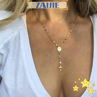 Zaijie24 สร้อยคอแฟชั่น สีโรสโกลด์ สีเงิน สําหรับผู้หญิง