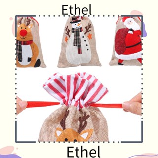 Ethel1 ถุงของขวัญคริสต์มาส ผ้าลินิน ลายสโนว์ม่า ขนมปังขิง ผู้ชาย อุปกรณ์งานเลี้ยง ถุงขนม