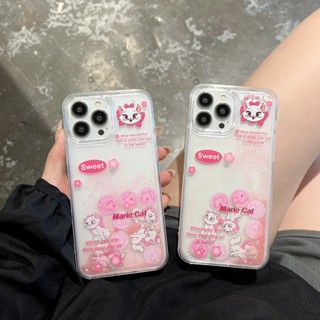 เคสโทรศัพท์มือถือแบบแข็ง ใส มีทรายไหล กันกระแทก ลายแมวแมรี่น่ารัก แต่งกลิตเตอร์ สําหรับ iPhone 11 14PROMAX 12 13PROMAX 11PRO 11PROMAX XR XSMAX 7 8PLUS 14PLUS