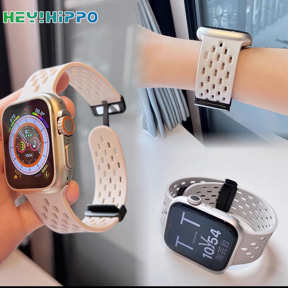 สายนาฬิกาข้อมือซิลิโคน ระบายอากาศ พับได้ สําหรับ iwatch series 8 7 6 5 4 SE 3 45 44 42 41 40 38 มม.