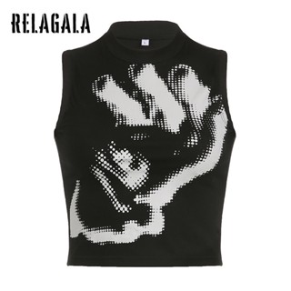 Relagala เสื้อกั๊ก แขนกุด พิมพ์ลายท่าทาง สไตล์พังก์ สําหรับผู้หญิง 2023