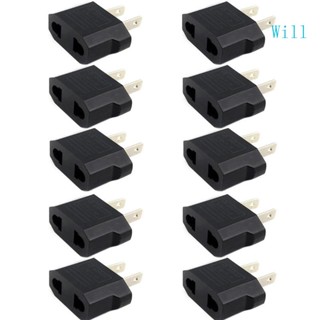 Will อะแดปเตอร์แปลงปลั๊ก US เป็นปลั๊ก US สีดํา สไตล์ยุโรป และอเมริกา 10 ชิ้น