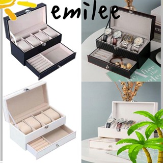 Emilee กล่องเก็บนาฬิกาข้อมือควอตซ์ คาร์บอนไฟเบอร์ 4 ช่อง