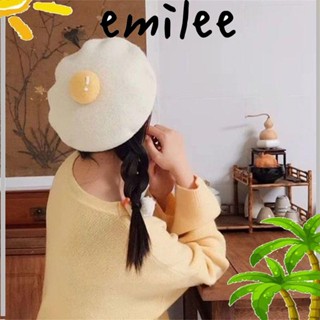 Emilee หมวกเบเร่ต์ ผ้าขนสัตว์ สีขาว สําหรับเด็ก พ่อแม่ เด็ก