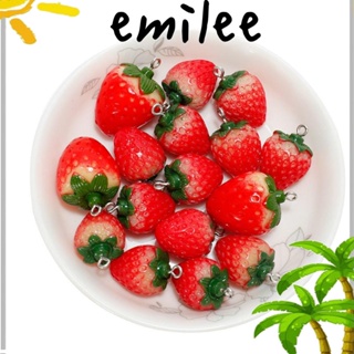 Emilee จี้เรซิ่น รูปสตรอเบอร์รี่ 3D ขนาด 18x27 มม. สีแดง พร้อมใบไม้สีเขียว สําหรับแขวนตกแต่ง DIY 20 ชิ้น