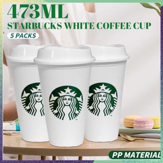 Starbucks แก้วกาแฟ ทนความร้อน แบบพกพา ใช้ซ้ําได้ สีขาว 473 มล.