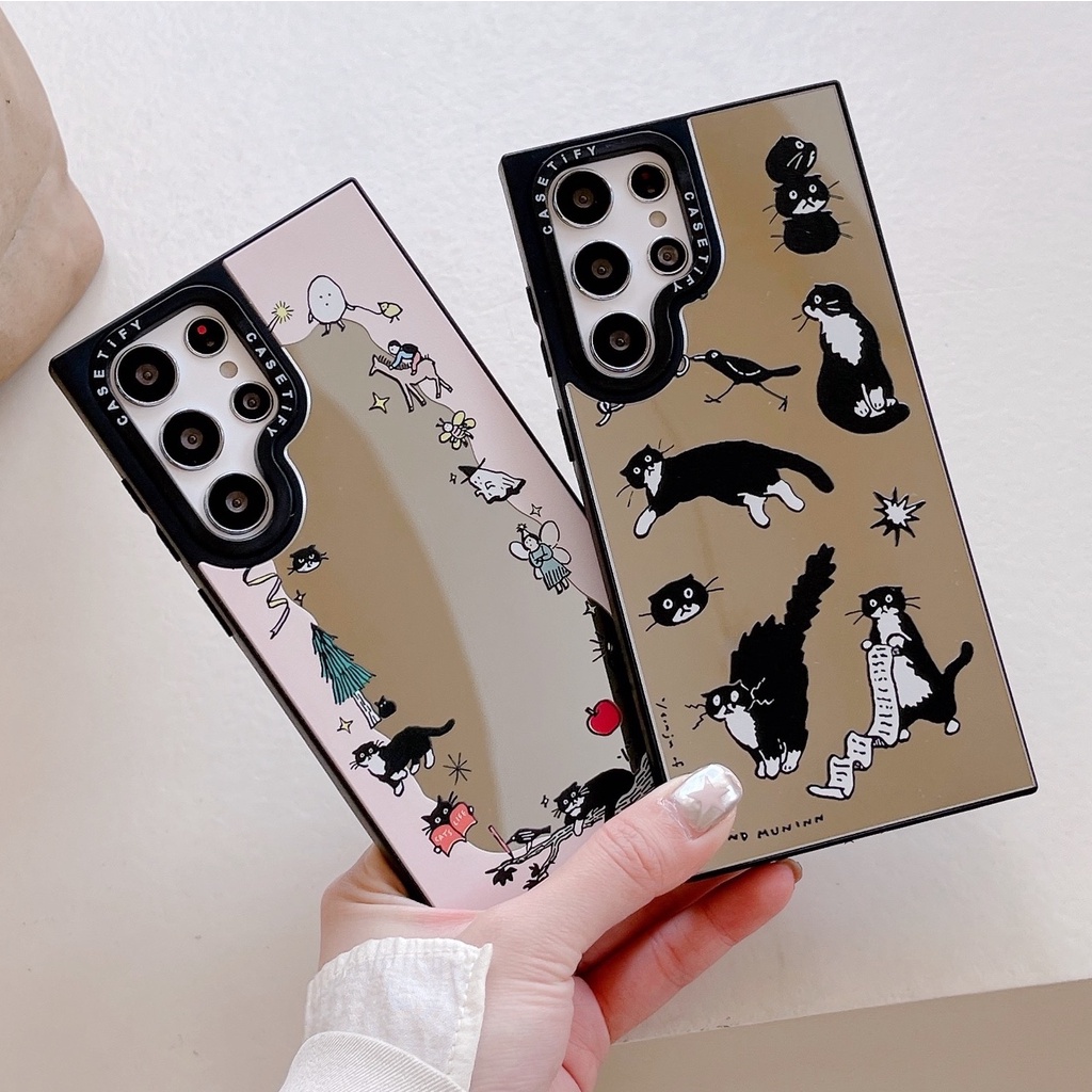 แมวดํา YEON JU Mirror Hard Casetify เคสโทรศัพท์สําหรับ Samsung Galaxy S23 S24 S25 Ultra