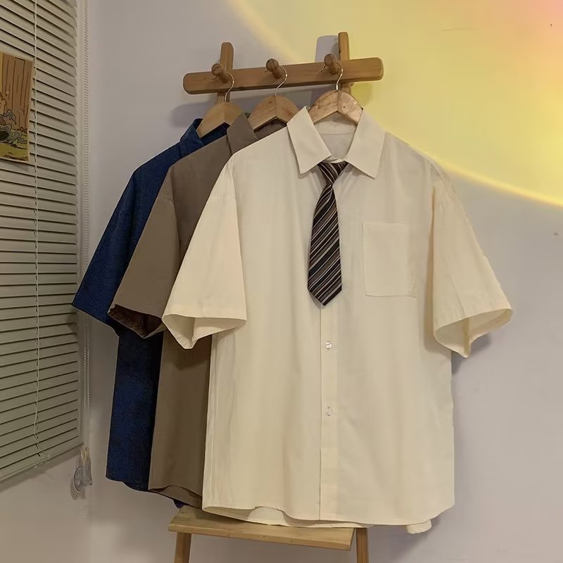 เสื้อเชิ้ตแขนสั้นลําลอง แต่งกระเป๋า ขนาดใหญ่ สไตล์ฮิปฮอป และญี่ปุ่น สําหรับผู้ชาย และผู้หญิง