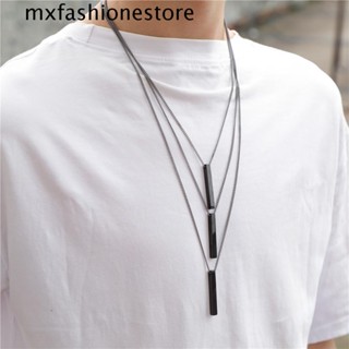 Mxfashione สร้อยคอโซ่ สเตนเลส ทรงสี่เหลี่ยมผืนผ้า สไตล์ฮิปฮอป เรียบง่าย สีดํา