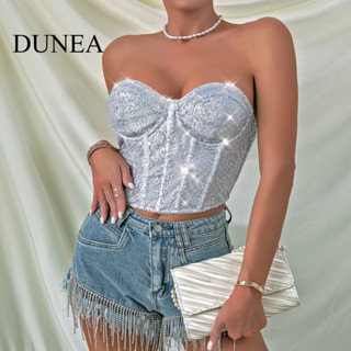 Dunea เสื้อเปิดไหล่ ประดับลูกปัดกลิตเตอร์