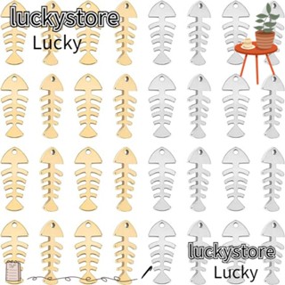 Lucky จี้สเตนเลส รูปกระดูกปลา สีทอง สีเงิน สําหรับทําเครื่องประดับ แฮนด์เมด DIY