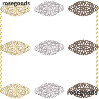 Rosegoods1 ชาร์มดอกไม้เหล็ก รูปไข่ สีเขียว สไตล์โบราณ สีเงิน สีทอง สําหรับสร้อยคอ จี้รูปไข่ แฮนด์เมด สําหรับคนรักงานฝีมือ