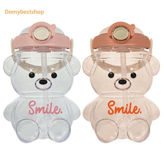 [Domybestshop.th] ขวดน้ําพลาสติก ลายหมีน่ารัก พร้อมหลอดดูด แบบพกพา สําหรับเด็กผู้หญิง