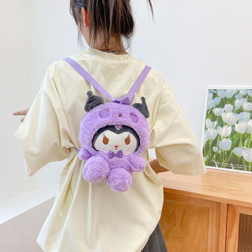 Keepin Kuromi Plush กระเป๋าเป้สะพายหลัง,การ์ตูน Cinnamoroll Plush กระเป๋าเป้สะพายหลัง, Kawaii Pochacco ตุ๊กตา Melody การ์ตูนกระเป๋านักเรียนหญิง