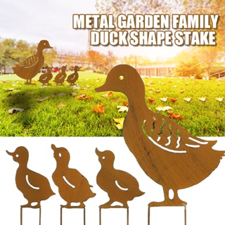 New Metal Garden Family Duck Shape Stake Animal Retro Outdoor Sculpture Ornament