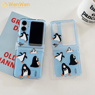 Wenwen เคสโทรศัพท์มือถือแฟชั่น ลายเพนกวิน สีฟ้า สามชิ้น สําหรับ OPPO Find N2