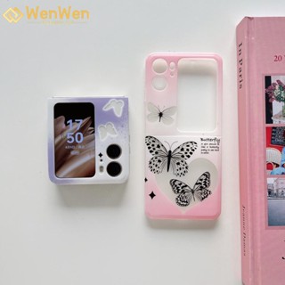 Wenwen เคสโทรศัพท์มือถือ แบบฝาพับ ลายผีเสื้อ พร้อมสายโซ่คล้อง สําหรับ OPPO Find N2