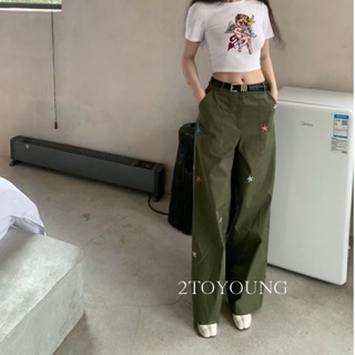 2TOYOUNG  กางเกงขายาว คาร์โก้ กางเกง เชือกอเมริกันคลาสิค Cargo pants 2023 NEW AG081105 Comfortable ins สไตล์เกาหลี สวย A20M068 36Z230909