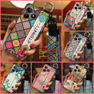 Durable Phone Holder Phone Case For Realme C53/Narzo N53 Shockproof ring Chinese style Back Cover Lanyard Wristband Silicone